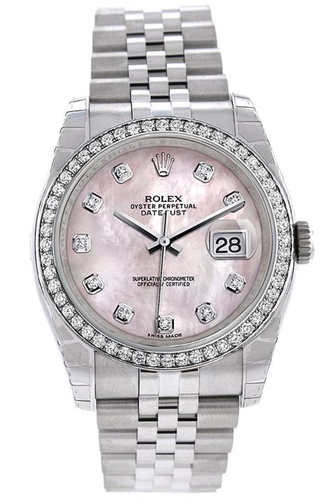 rolex mother-of-pearl with diamonds|ladies datejust diamond bezel.